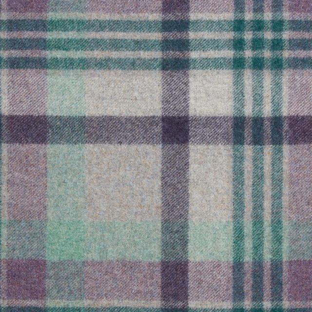 Muted teal, lilac and cream plaid with a softly brushed, slubby woven texture