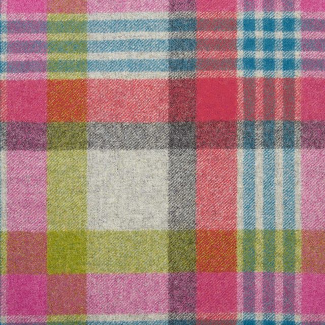 Silver-grey plaid with magenta, aqua and olive checks in a soft woven texture
