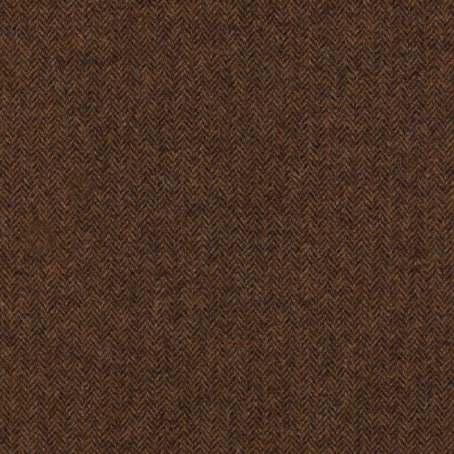 Close view of mid-brown woven herringbone with charcoal-brown flecks