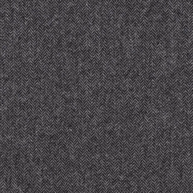 Dense mid-grey herringbone weave with charcoal-and-silver flecks