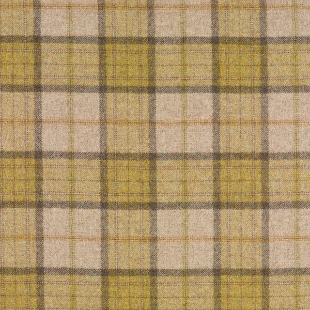 Muted lichen olive plaid fabric with oatmeal checks and taupe woven bands
