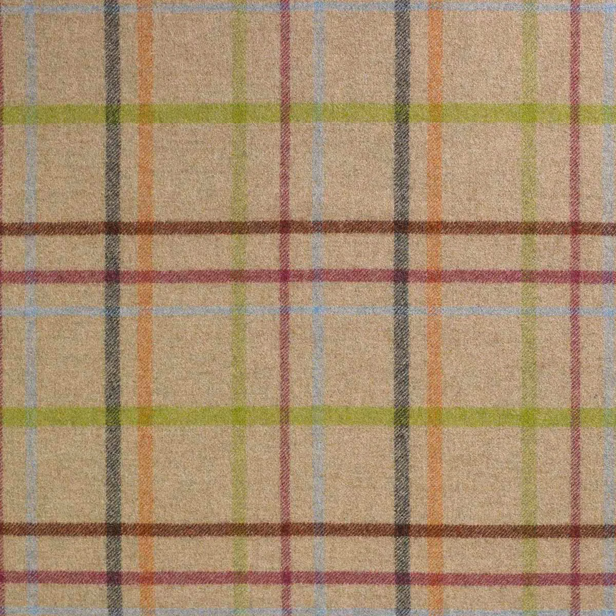 Natural beige woven check with olive, burgundy, blue, charcoal and orange stripes