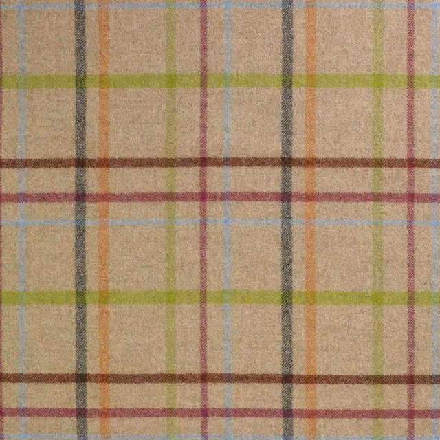 Natural beige woven check with olive, burgundy, blue, charcoal and orange stripes