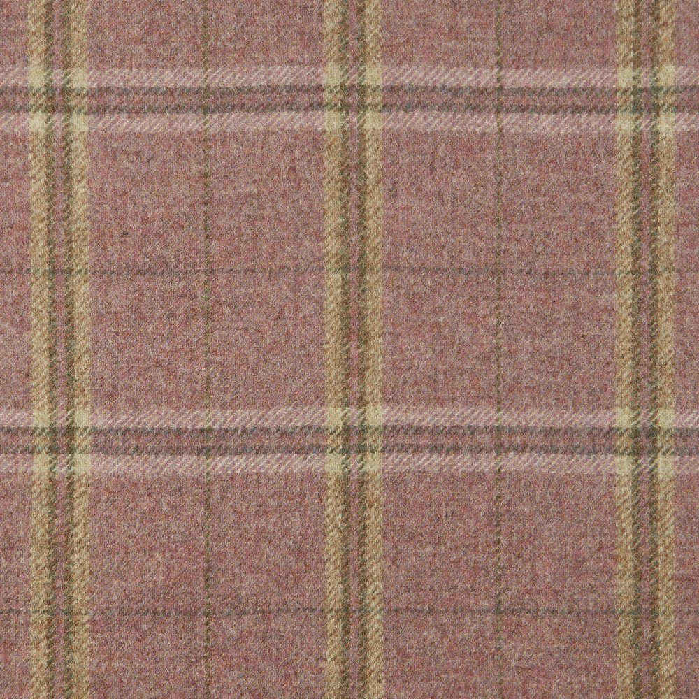 Dusty rose plaid with olive and beige lines in a softly textured weave