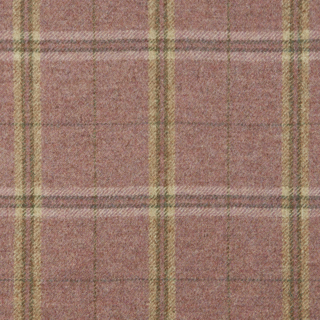 Dusty rose plaid with olive and beige lines in a softly textured weave