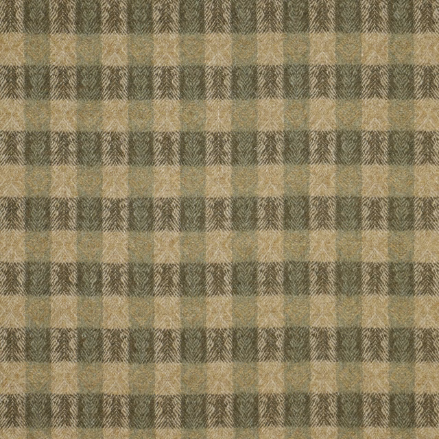 Muted sage and beige woven check with subtle russet tones and herringbone texture