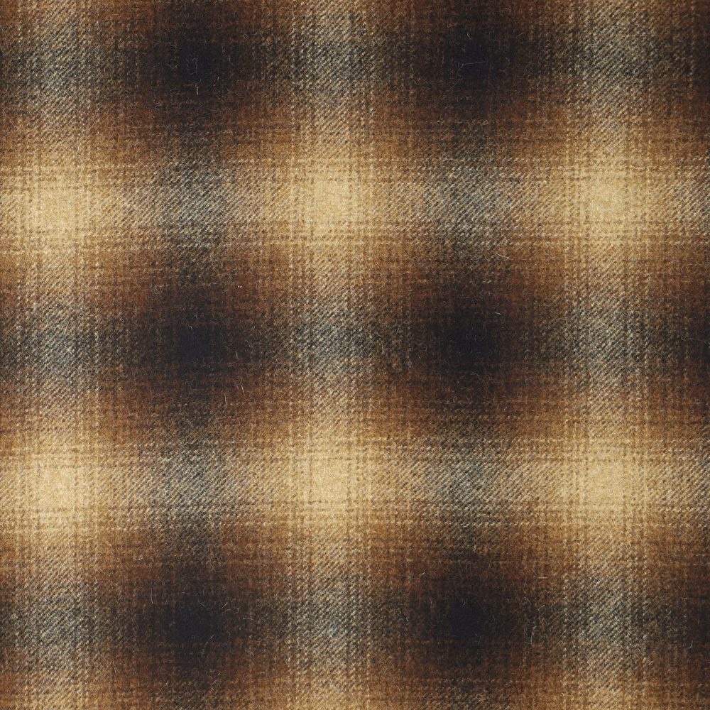 Natural beige woven plaid with blurred brown and charcoal checks