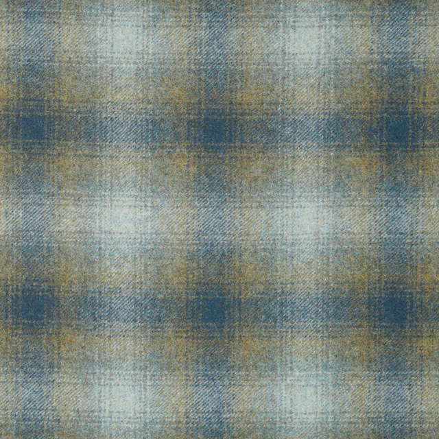 Muted teal and blue woven check with hazy grey and gold shading