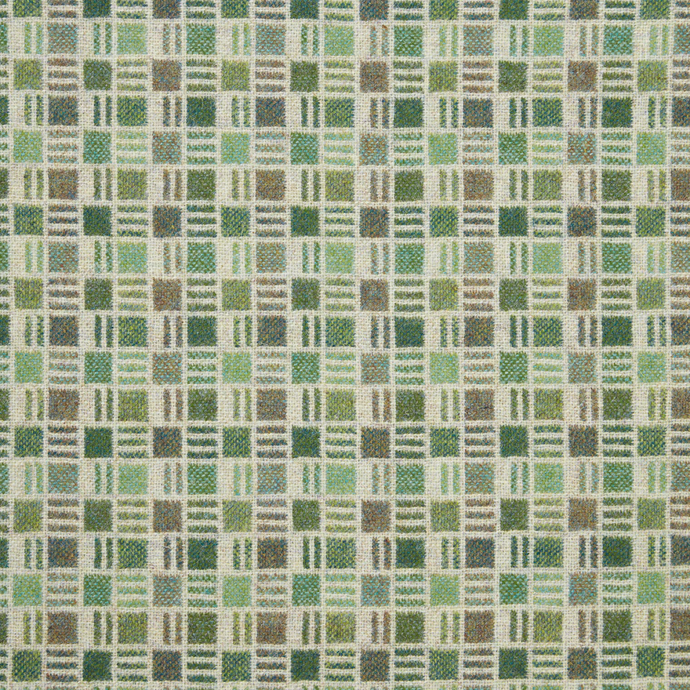 Small woven checks in sage, olive, cream and taupe across a green textile