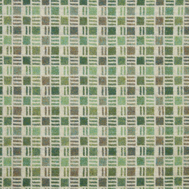 Small woven checks in sage, olive, cream and taupe across a green textile