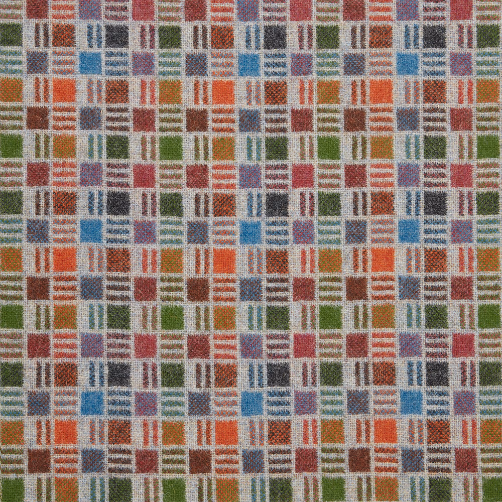 Small woven checks in brick red, blue, green, orange and cream