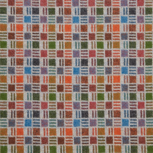 Small woven checks in brick red, blue, green, orange and cream