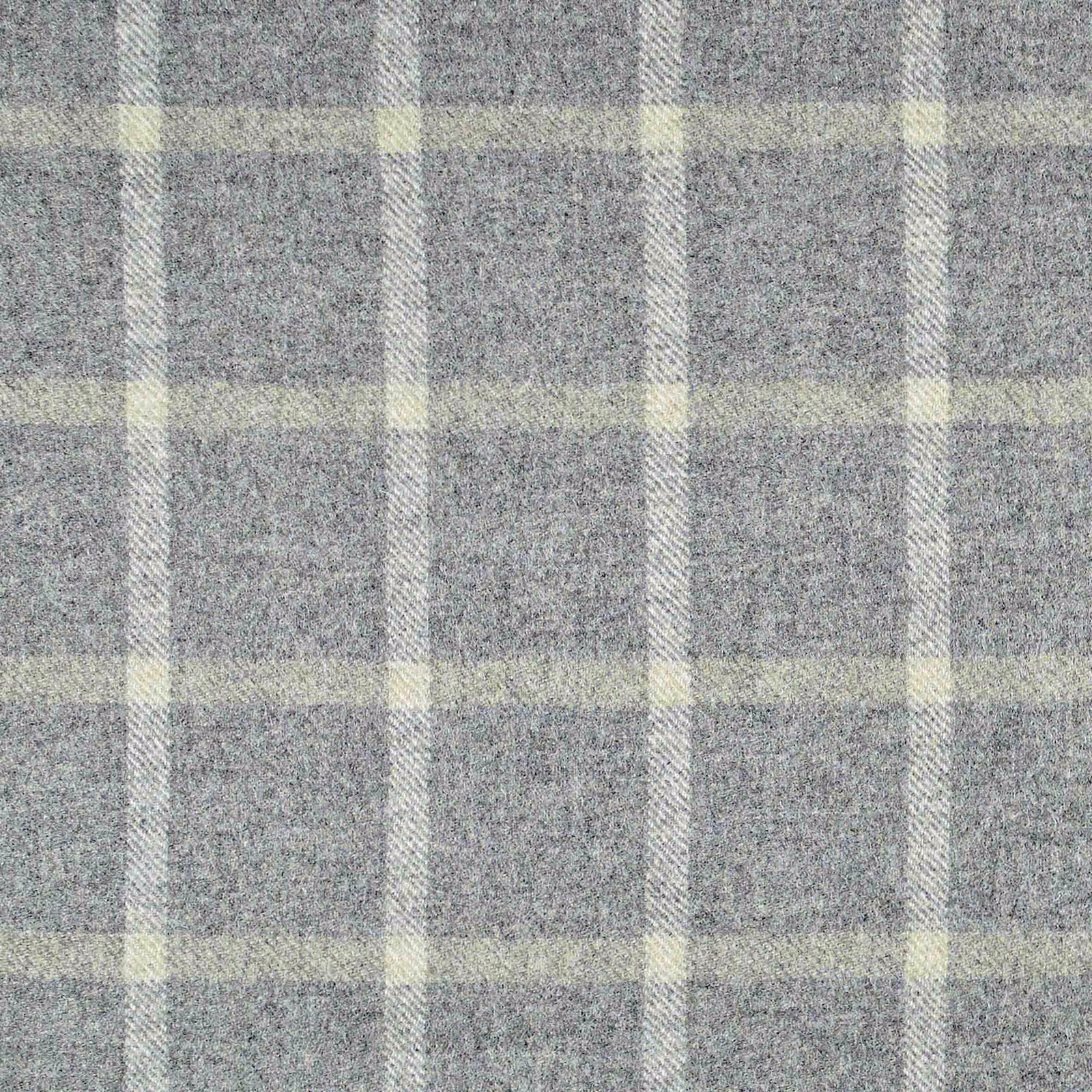 Cool grey woven fabric with broad cream checks and a flecked hessian-like texture