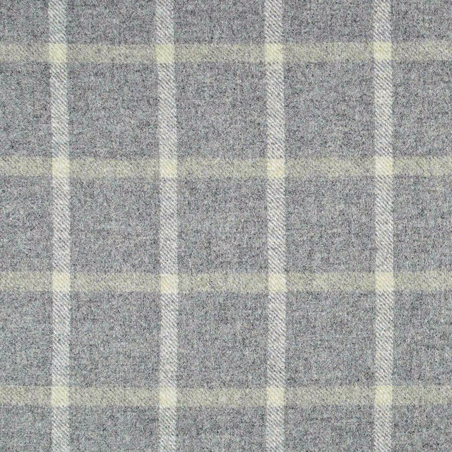 Cool grey woven fabric with broad cream checks and a flecked hessian-like texture