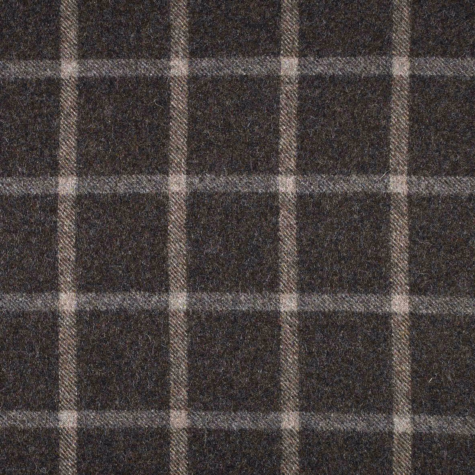 Dark mocha and charcoal plaid weave with pale taupe lines and a softly nubby texture