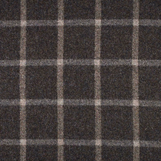 Dark mocha and charcoal plaid weave with pale taupe lines and a softly nubby texture