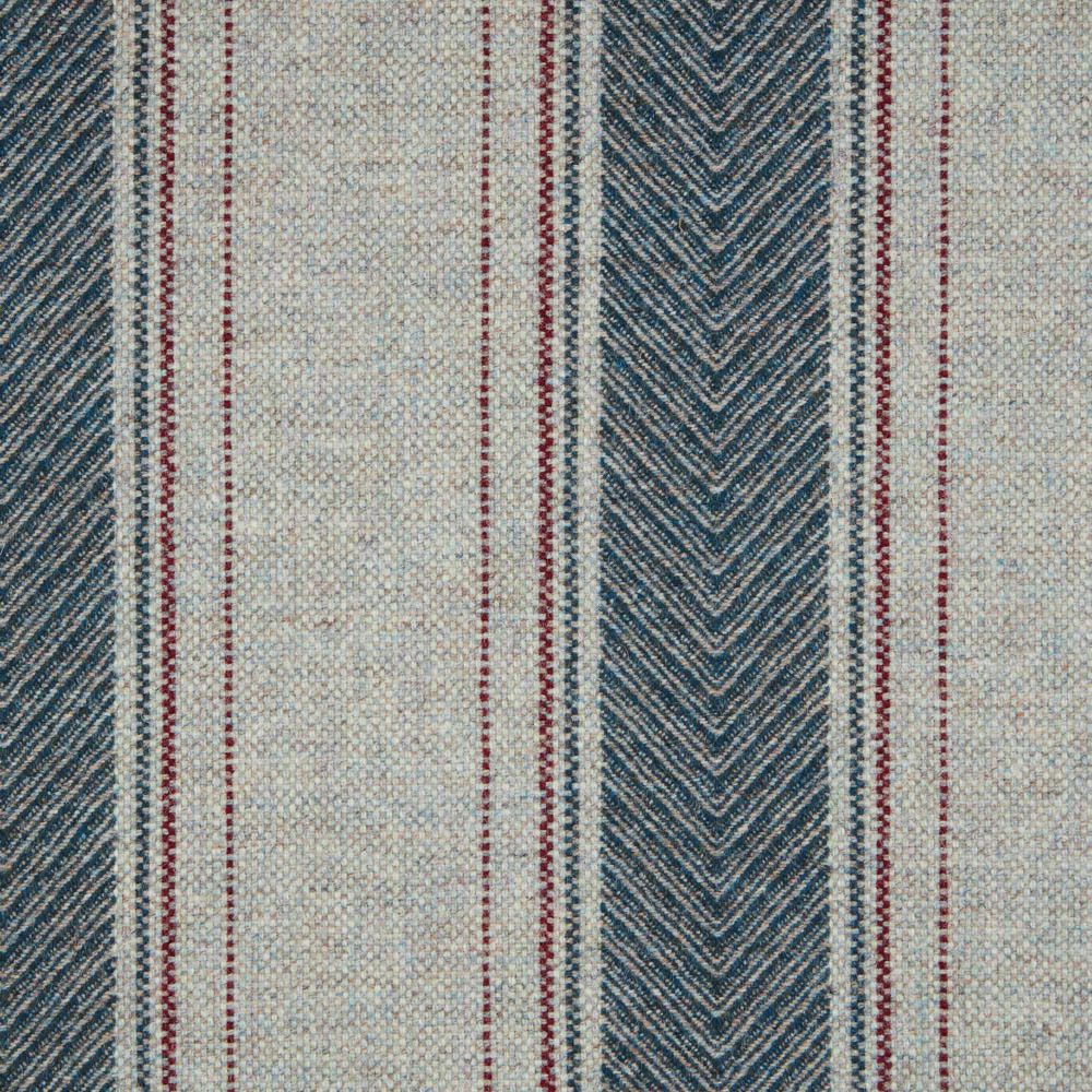 Silver and aqua woven stripe with chevron bands and fine burgundy pinstripes