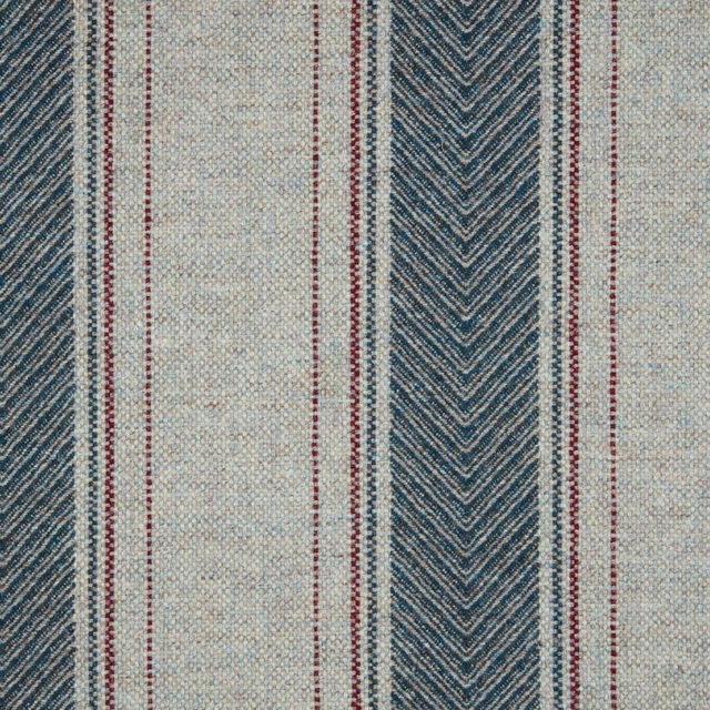 Silver and aqua woven stripe with chevron bands and fine burgundy pinstripes