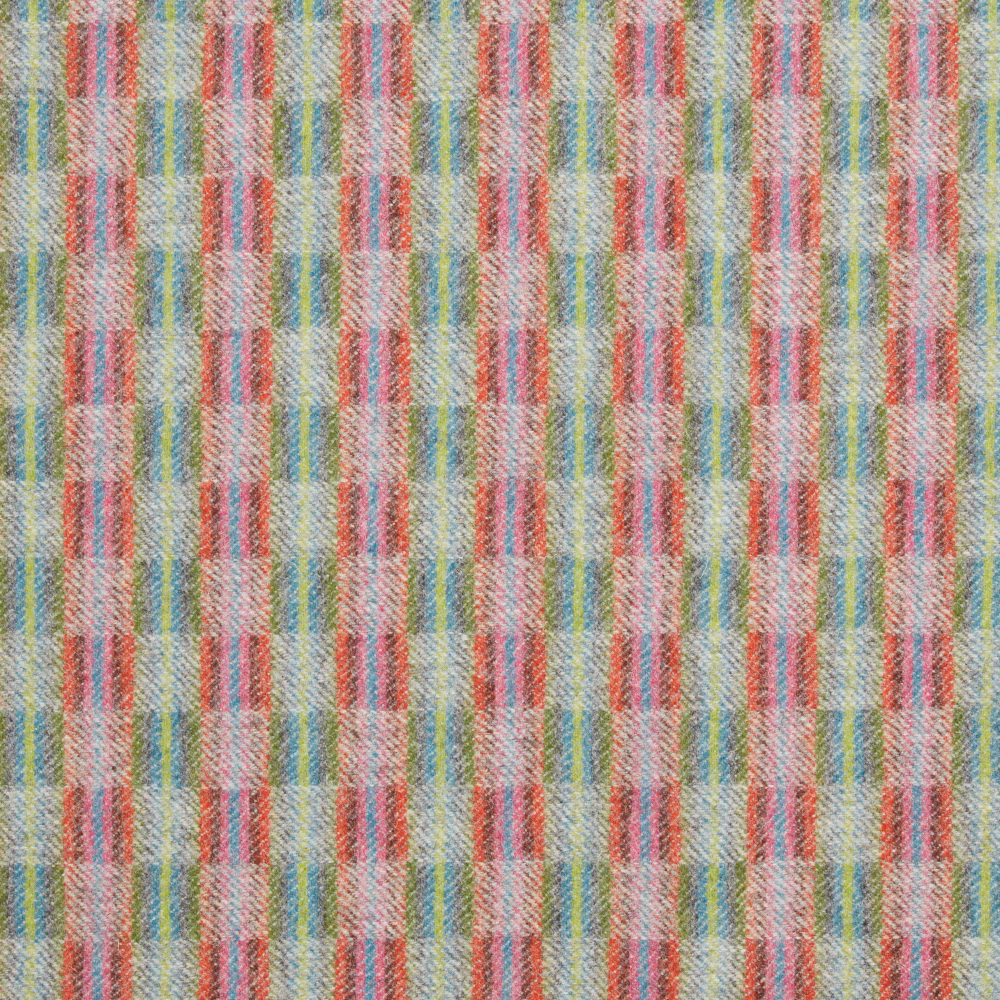 Silver woven plaid with pink, green, turquoise and blue vertical checks