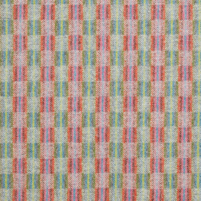 Silver woven plaid with pink, green, turquoise and blue vertical checks