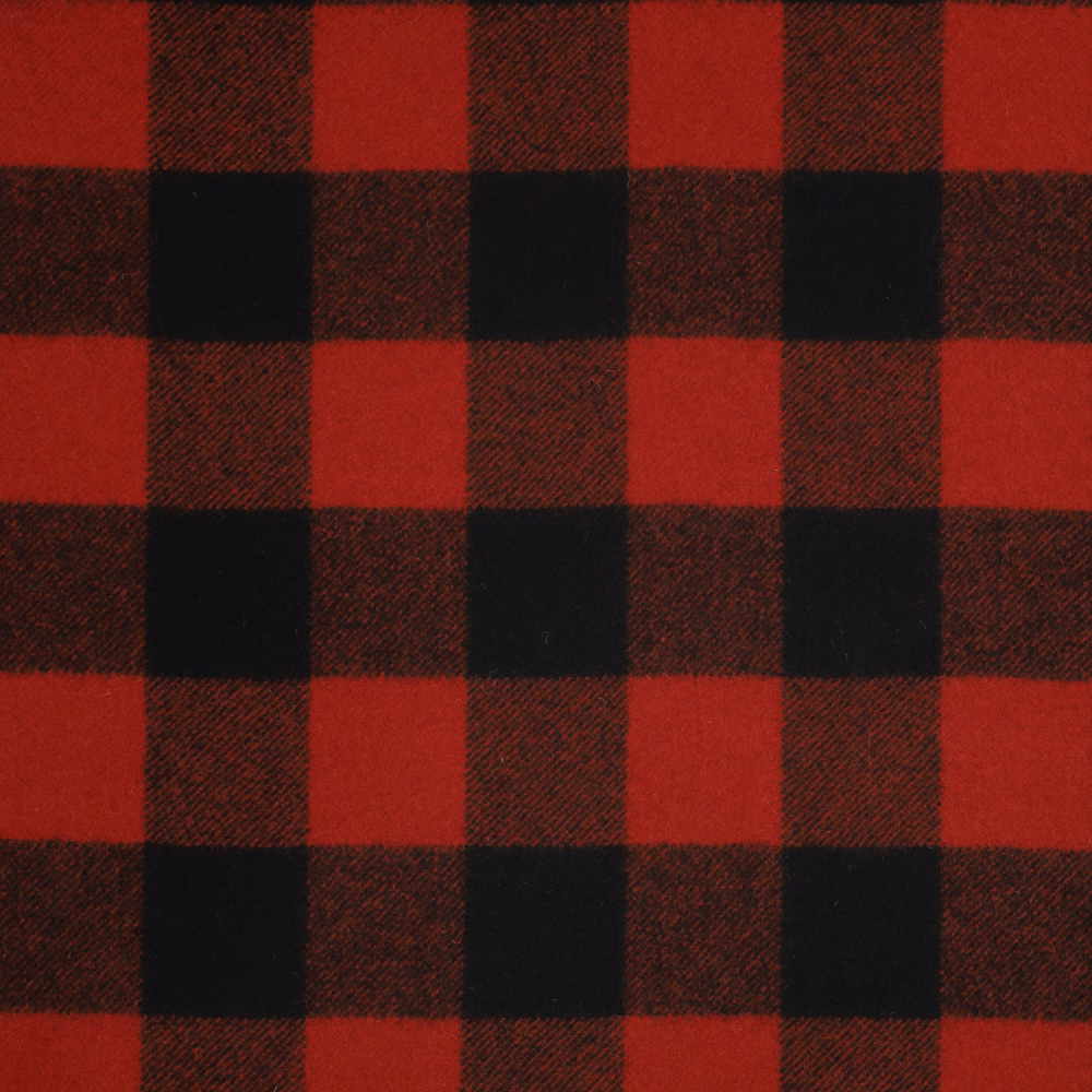 Deep red and black large-check fabric with a fine diagonal woven texture