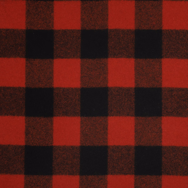 Deep red and black large-check fabric with a fine diagonal woven texture