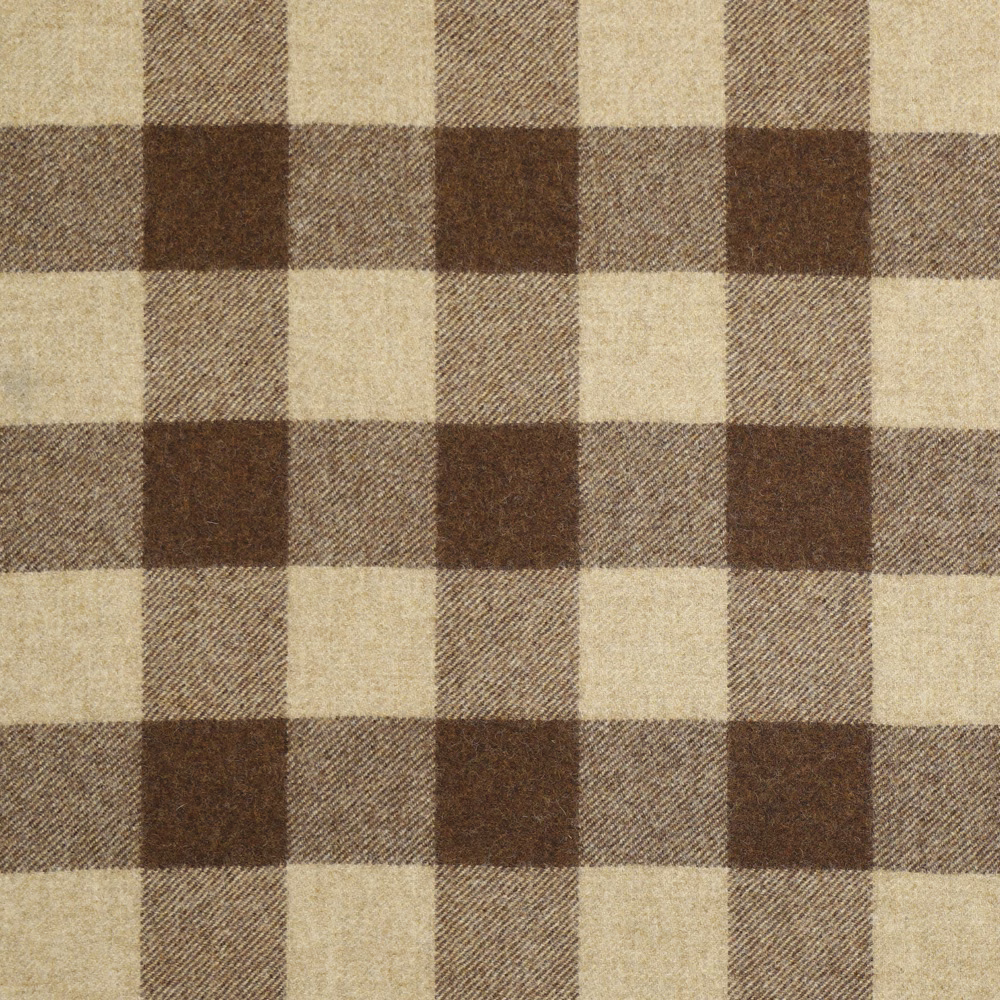 Warm red-brown and natural cream checks with a close diagonal woven texture