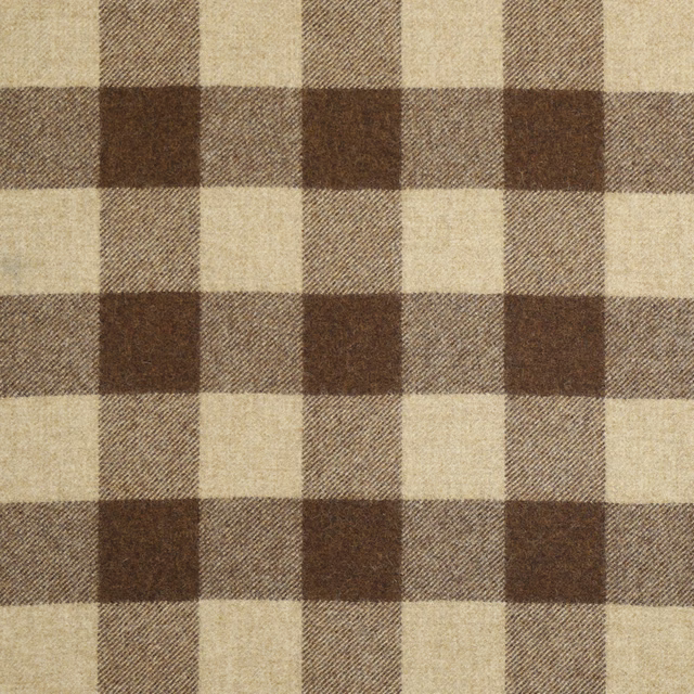 Warm red-brown and natural cream checks with a close diagonal woven texture