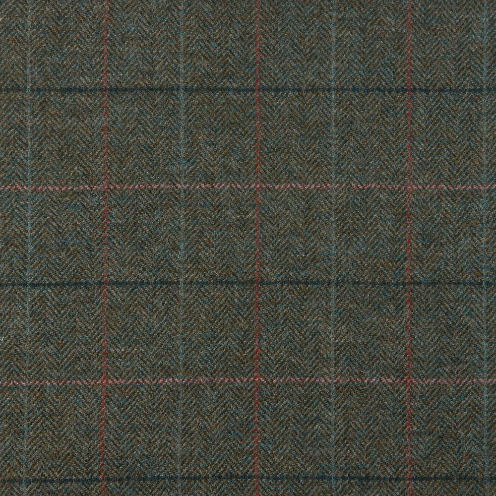 Deep jade herringbone plaid with fine red and blue-green overcheck lines