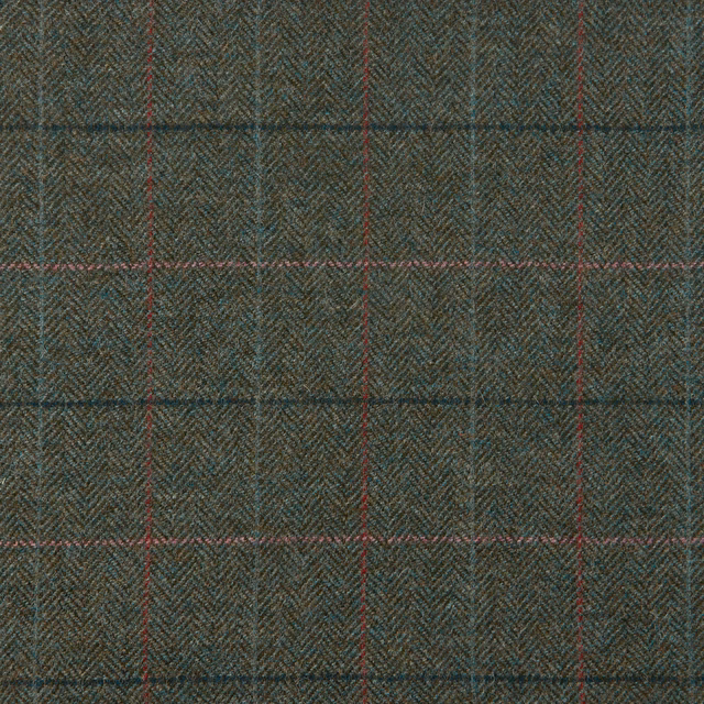 Deep jade herringbone plaid with fine red and blue-green overcheck lines