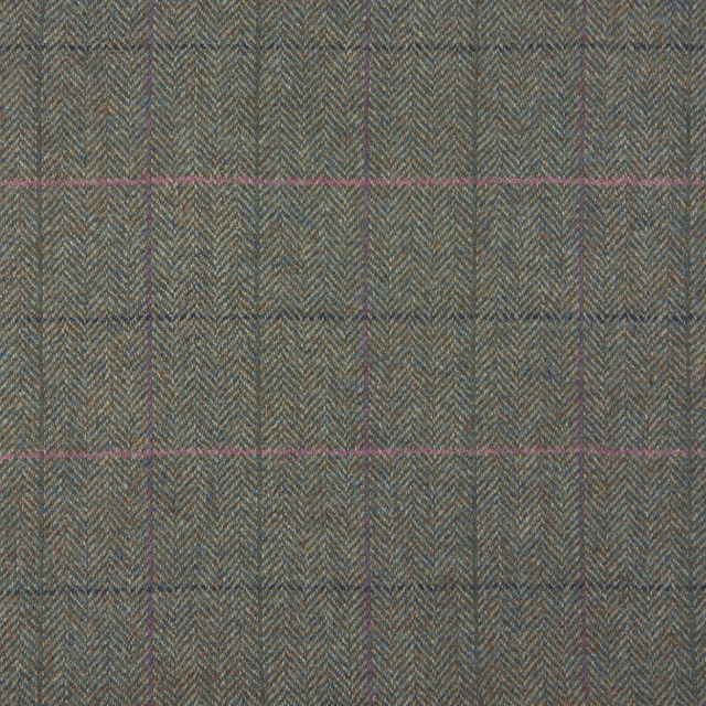 Deep teal herringbone weave with fine pink grid lines and flecked texture