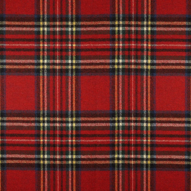 Scarlet red Royal Stewart tartan with black, green, cream and ochre woven lines