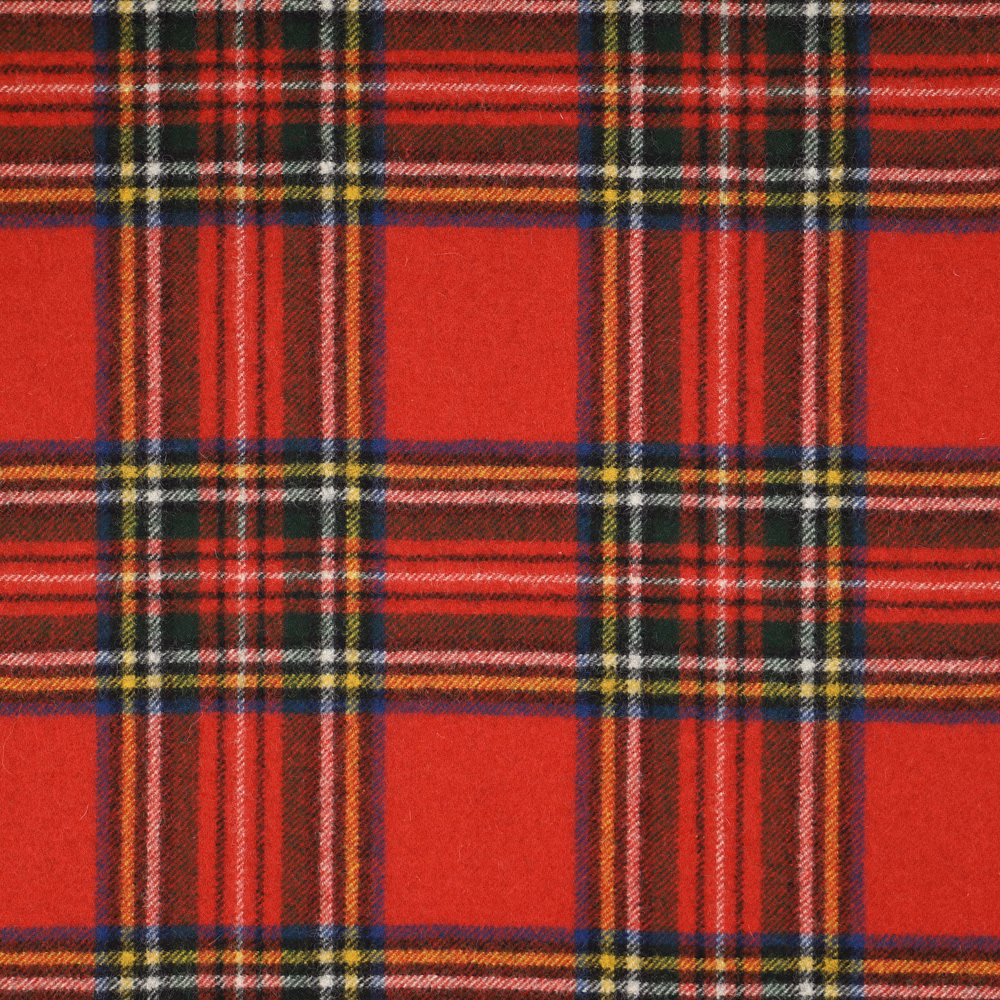 Scarlet Royal Stewart tartan with black, green, navy, yellow and white woven lines