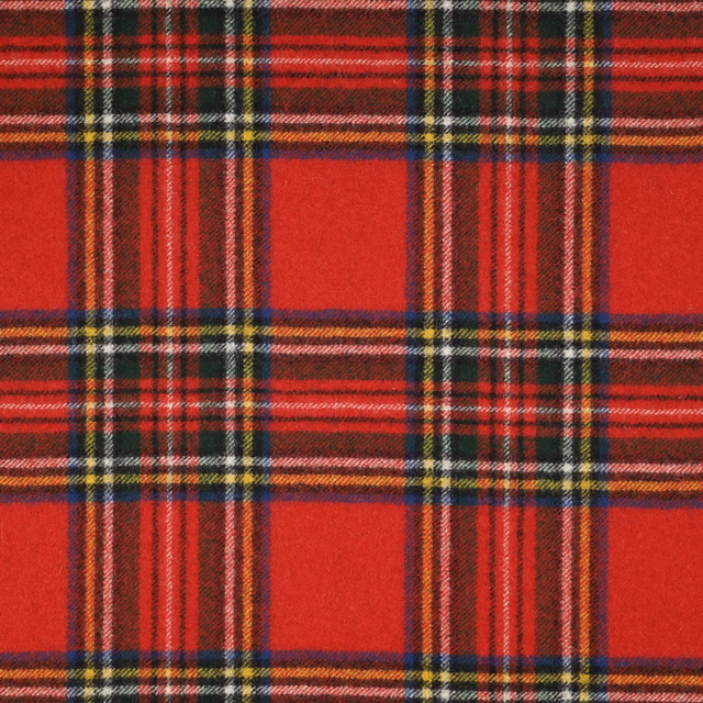 Scarlet Royal Stewart tartan with black, green, navy, yellow and white woven lines