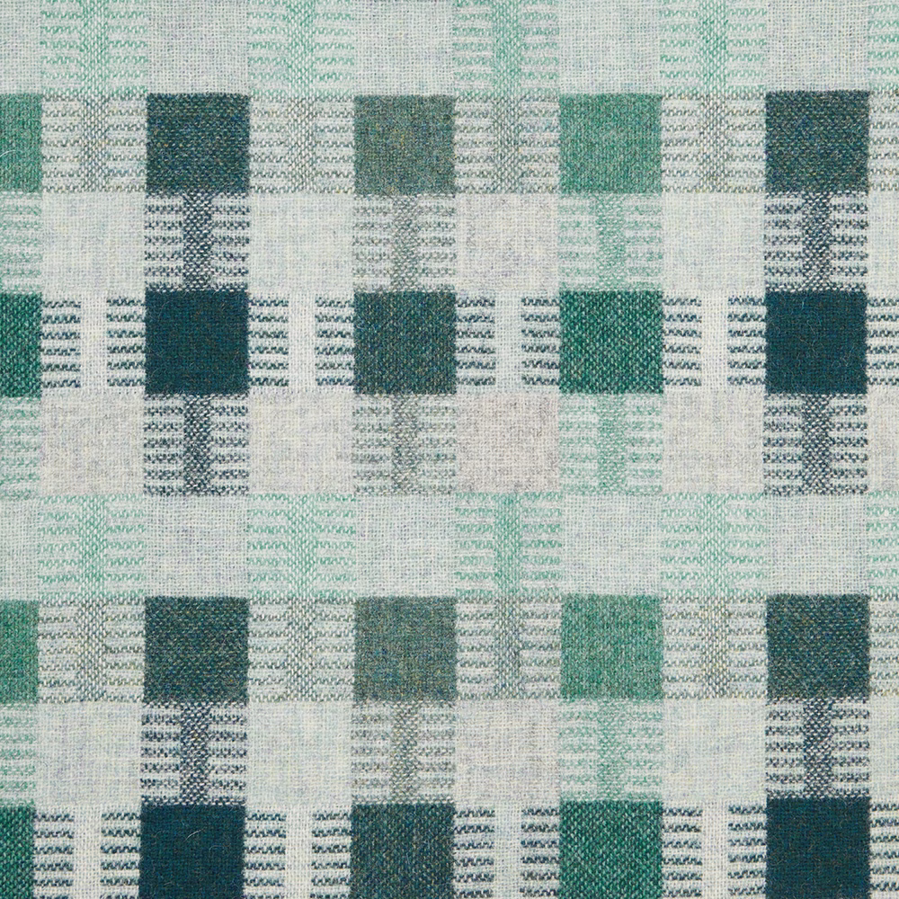 Teal, mint and cream woven check with tactile block motifs