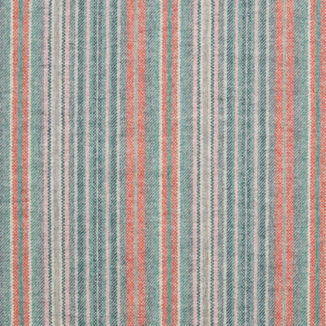 Aqua and coral vertical stripe weave with softly mottled texture
