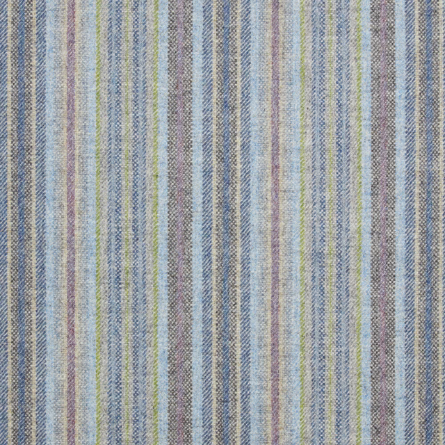 Silver and denim woven stripes with muted lavender and green threads