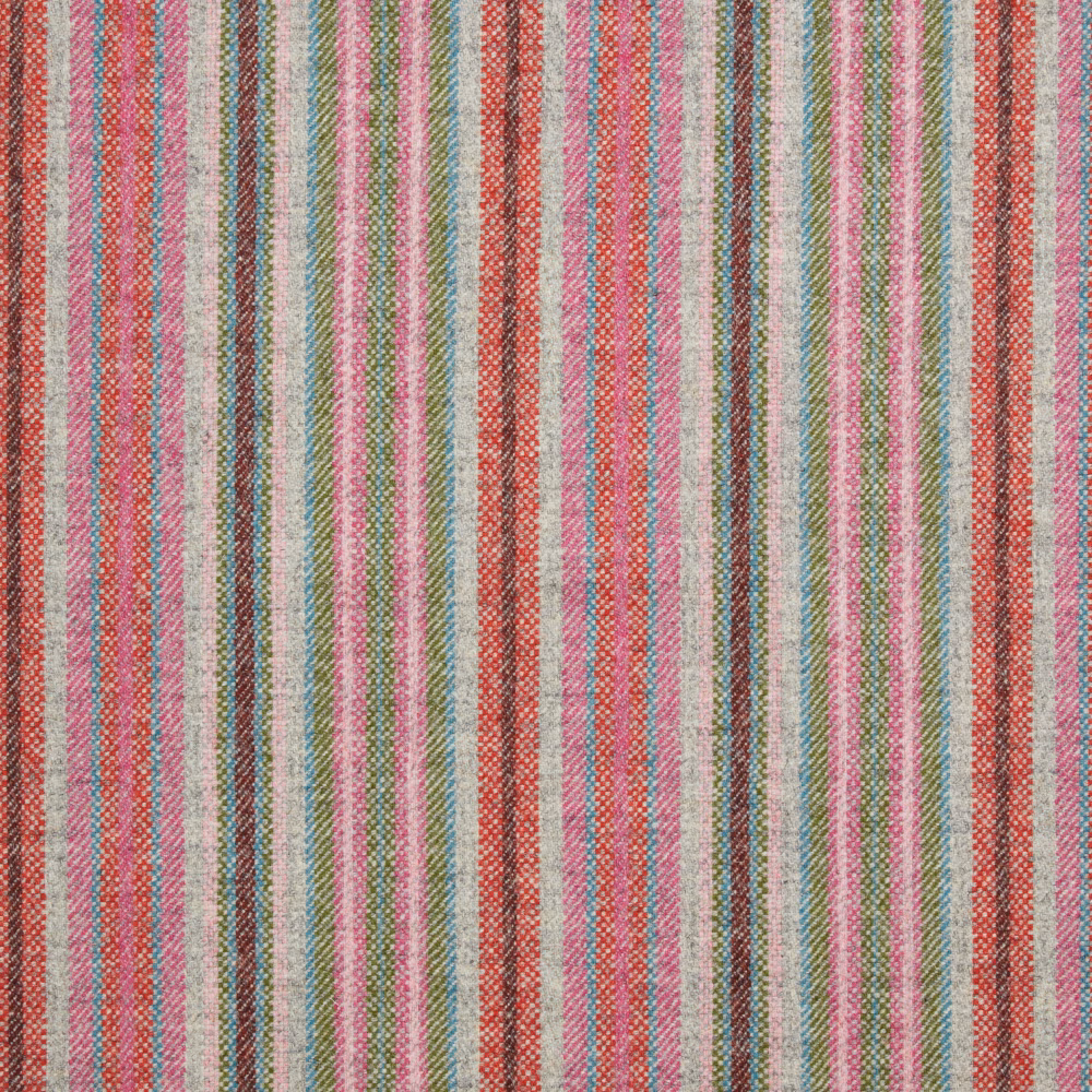 Silver-grey woven stripe with coral, pink, green and blue vertical threads