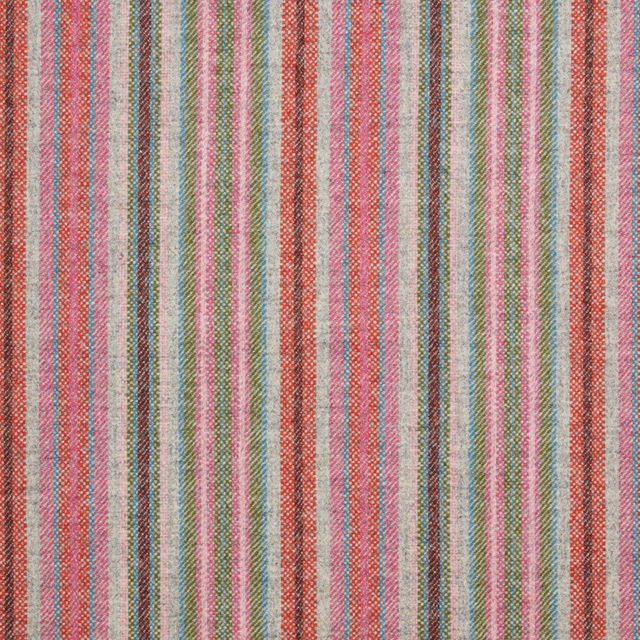 Silver-grey woven stripe with coral, pink, green and blue vertical threads