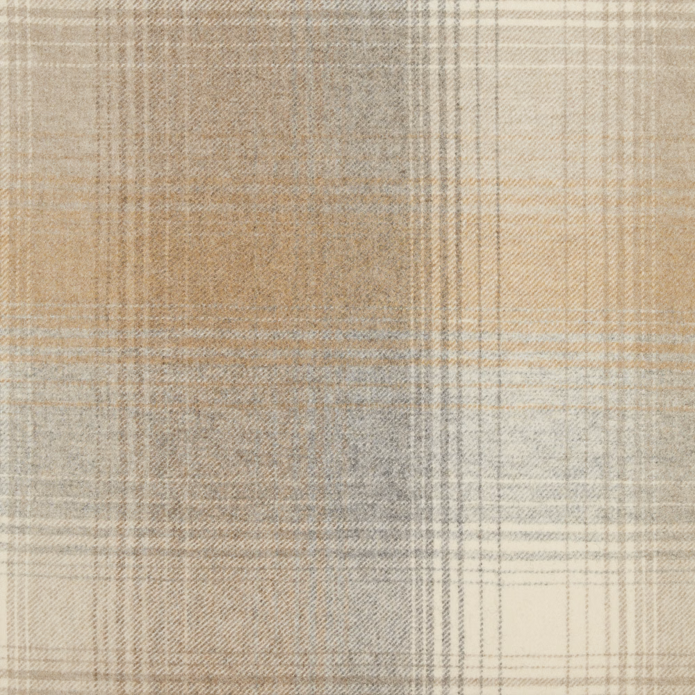 Warm clay-beige woven plaid with fine taupe and grey intersecting lines
