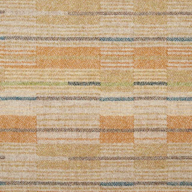 Warm gold woven plaid with cream bands and muted teal-green accents