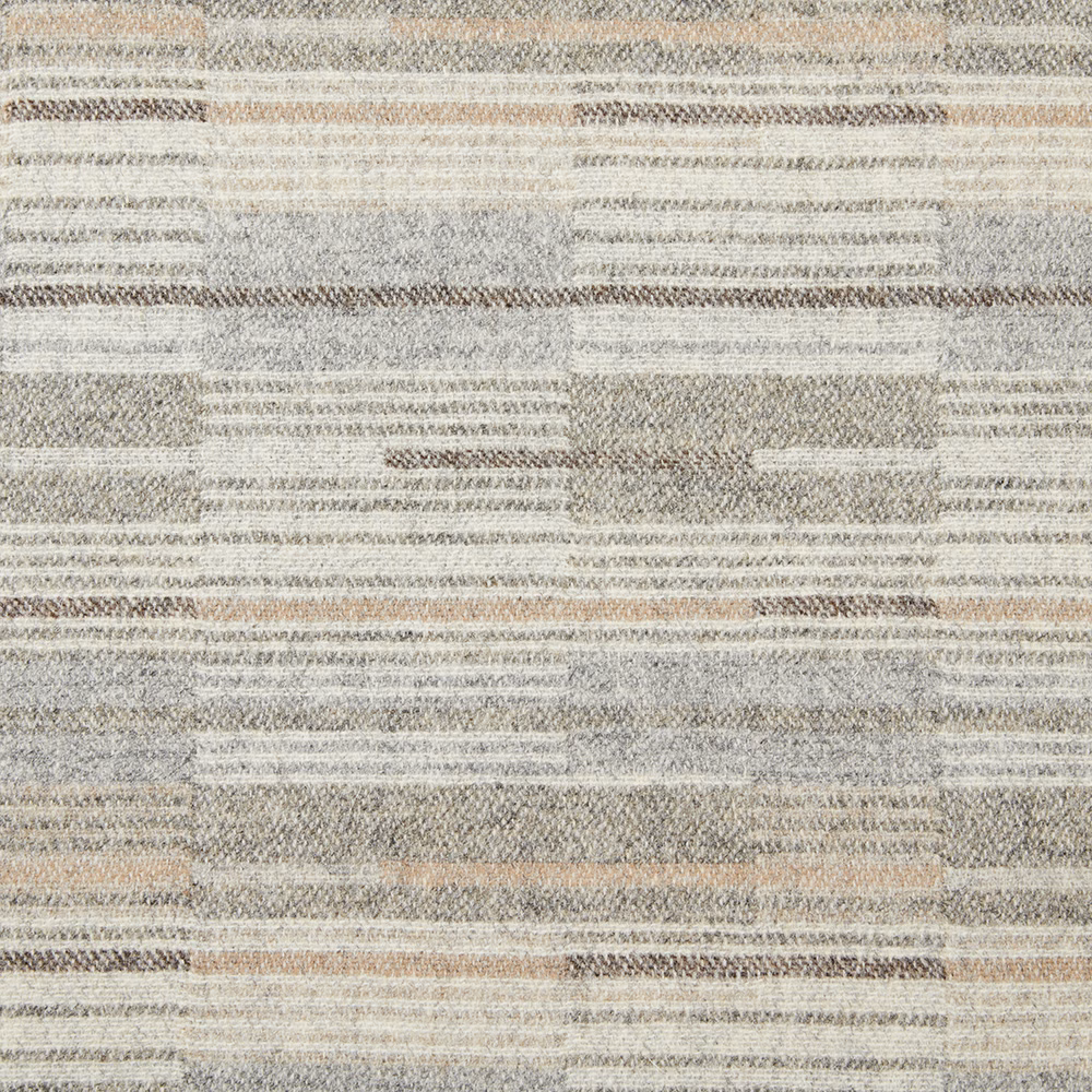 Warm natural woven fabric with broken taupe bands and tactile horizontal texture