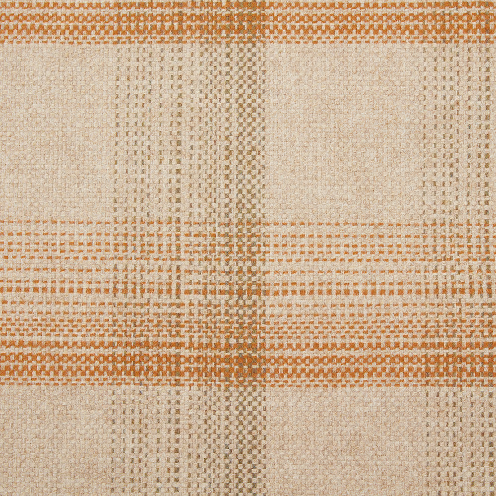 Warm ivory woven fabric with irregular ochre-gold checks and nubby texture