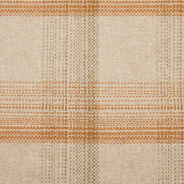 Warm ivory woven fabric with irregular ochre-gold checks and nubby texture