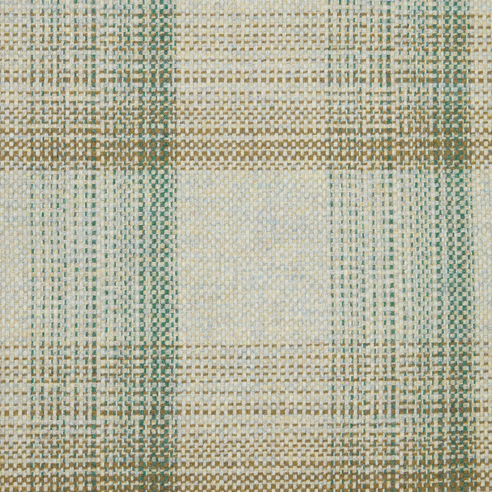 Muted sage green and cream woven checks with beige flecks and tactile texture
