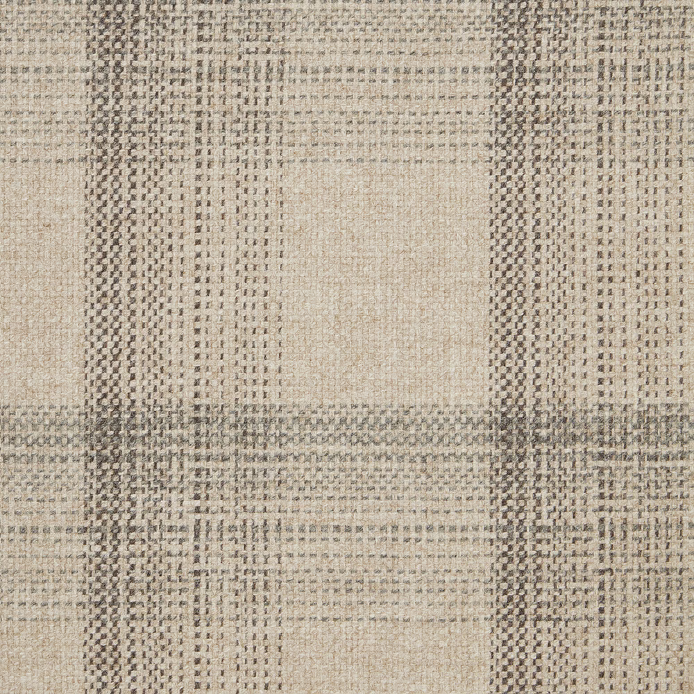 Warm oat woven fabric with charcoal-grey broken checks and open texture