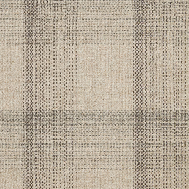 Warm oat woven fabric with charcoal-grey broken checks and open texture