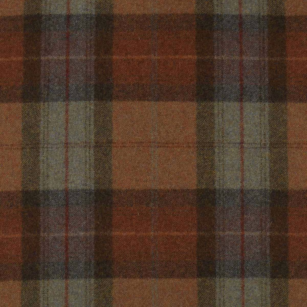 Burnt orange plaid with charcoal, olive and grey woven bands