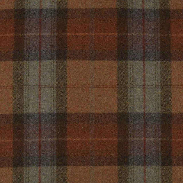 Burnt orange plaid with charcoal, olive and grey woven bands