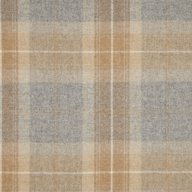 Warm clay taupe plaid with soft grey blocks, cream lines and a flecked woven texture